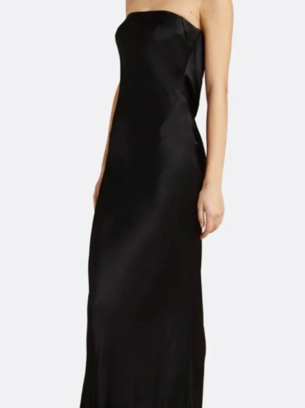 bec + bridge Strapless Black Satin Column Gown
